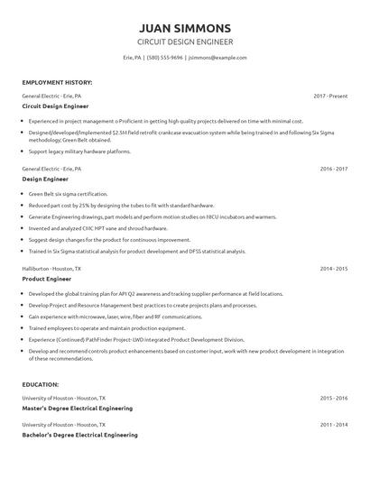 Circuit Design Engineer Resume