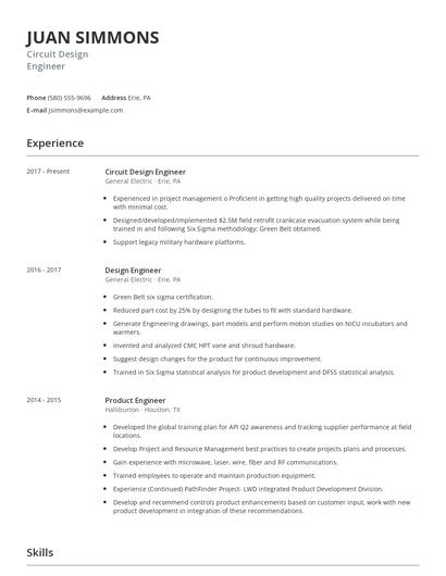 Circuit Design Engineer Resume