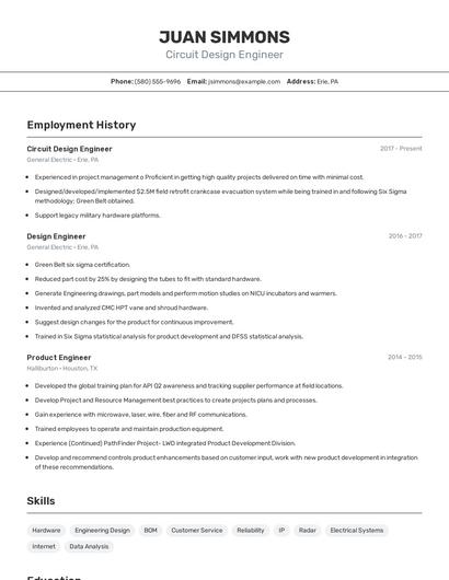 Circuit Design Engineer Resume