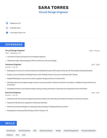 Circuit Design Engineer Resume
