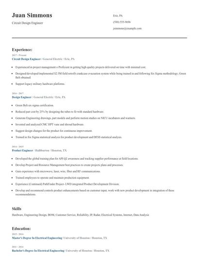 Circuit Design Engineer Resume