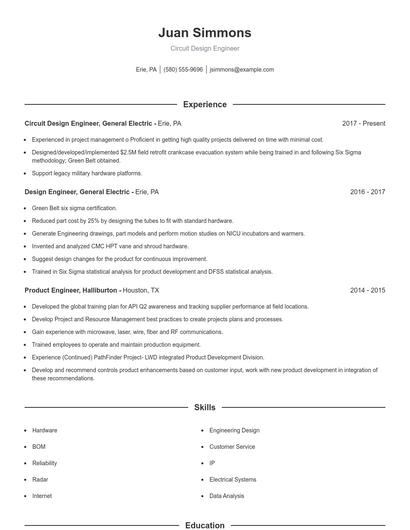 Circuit Design Engineer Resume