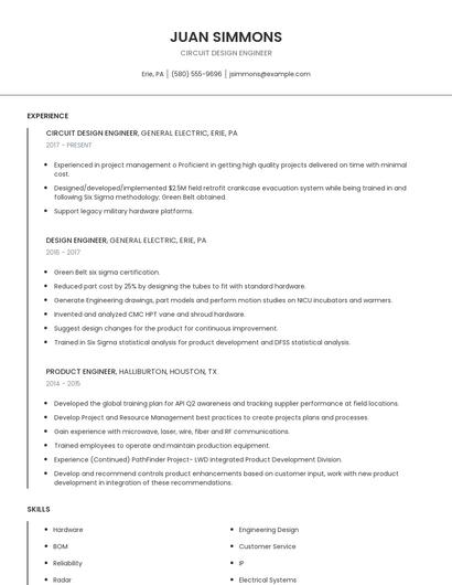 Circuit Design Engineer Resume