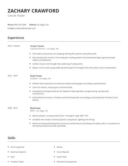 Circuit Tester Resume