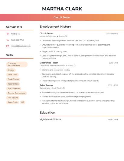 Circuit Tester Resume