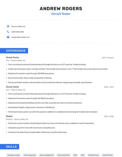 Circuit Tester Resume