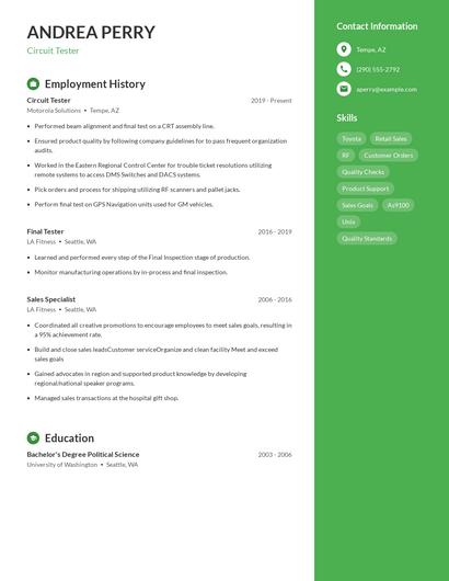 Circuit Tester Resume