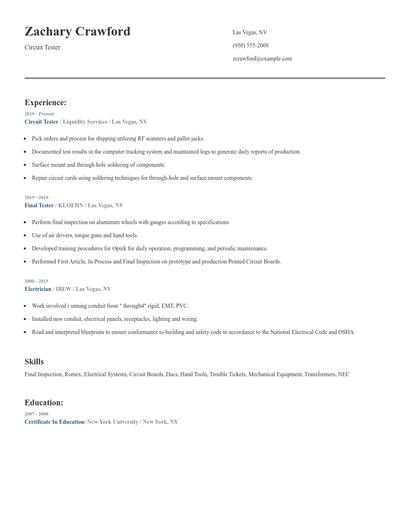 Circuit Tester Resume