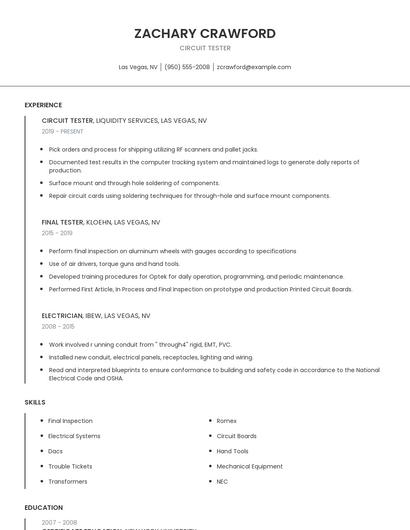 Circuit Tester Resume