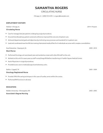 Circulating Nurse Resume