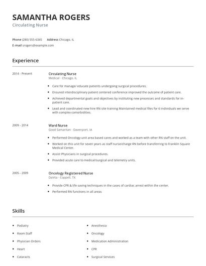 Circulating Nurse Resume