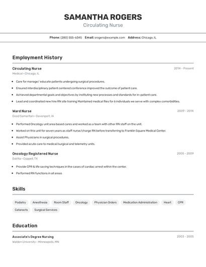 Circulating Nurse Resume