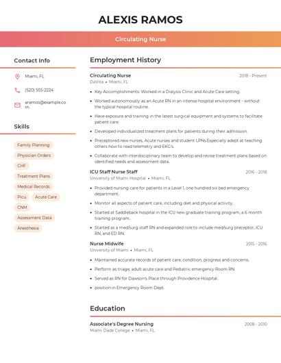 Circulating Nurse Resume