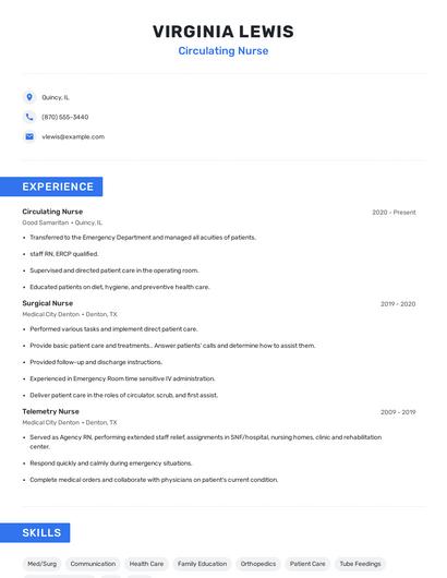 Circulating Nurse Resume
