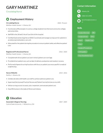 Circulating Nurse Resume