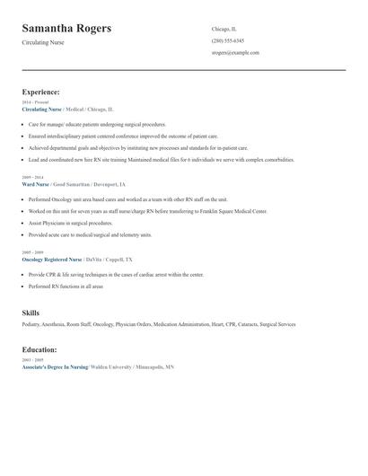 Circulating Nurse Resume