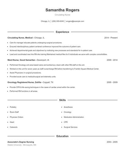 Circulating Nurse Resume