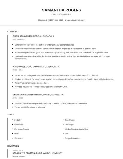 Circulating Nurse Resume