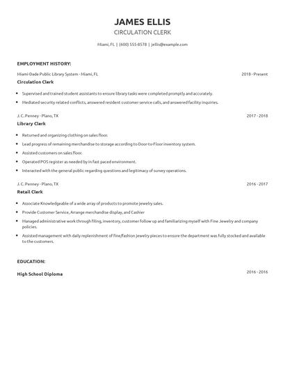 Circulation Clerk Resume