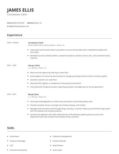 Circulation Clerk Resume