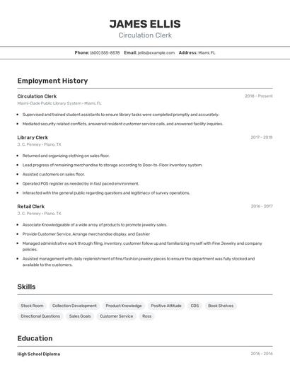 Circulation Clerk Resume