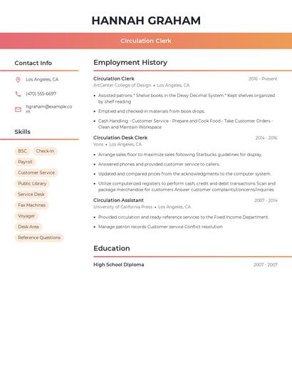 Circulation Clerk Resume