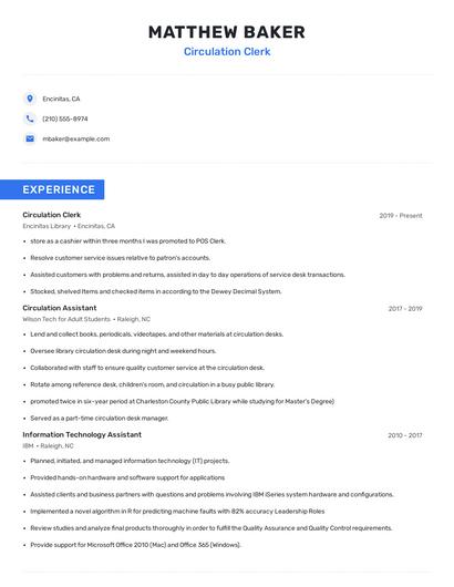 Circulation Clerk Resume