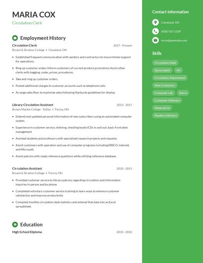 Circulation Clerk Resume