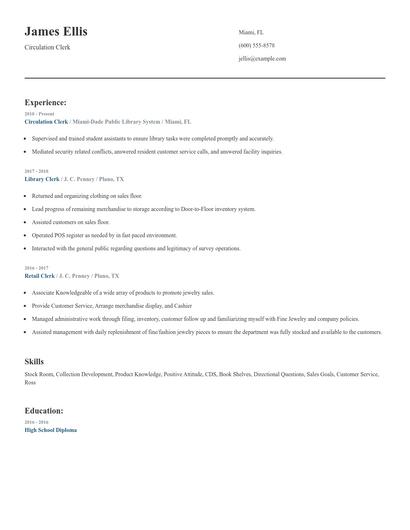 Circulation Clerk Resume