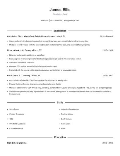 Circulation Clerk Resume