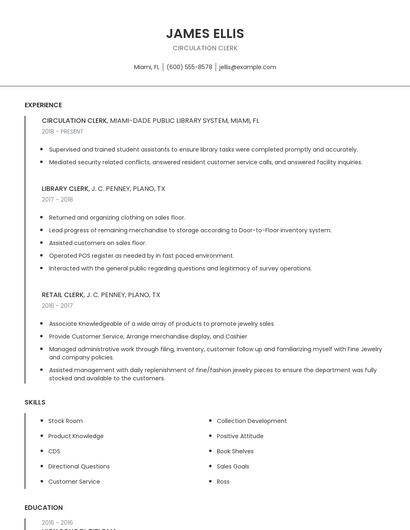 Circulation Clerk Resume