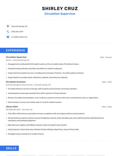 Circulation Supervisor Resume
