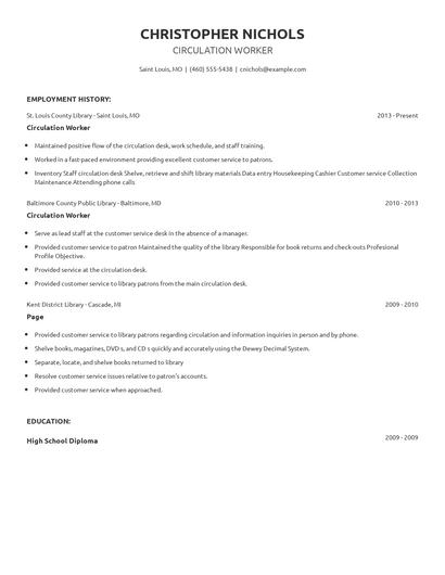 Circulation Worker Resume