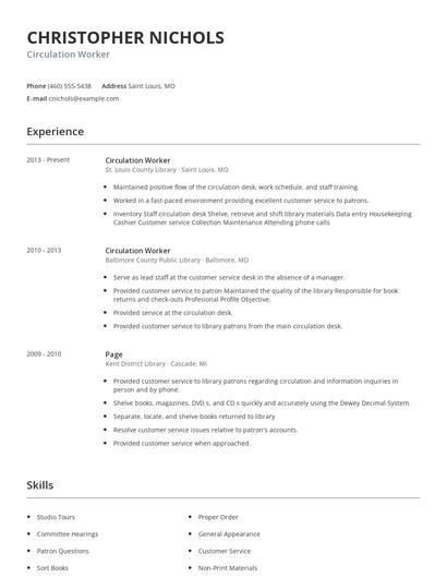 Circulation Worker Resume