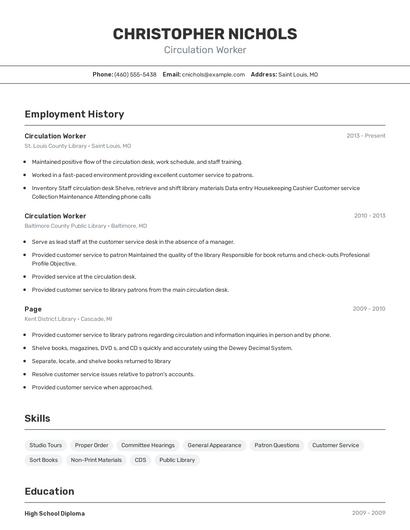 Circulation Worker Resume
