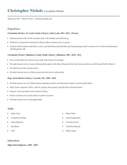 Circulation Worker Resume
