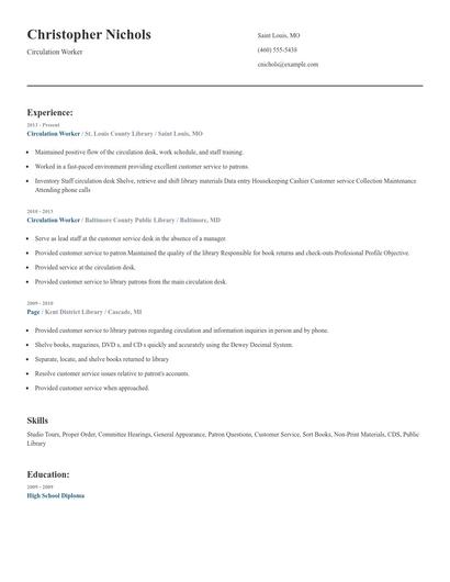 Circulation Worker Resume