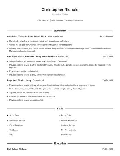 Circulation Worker Resume