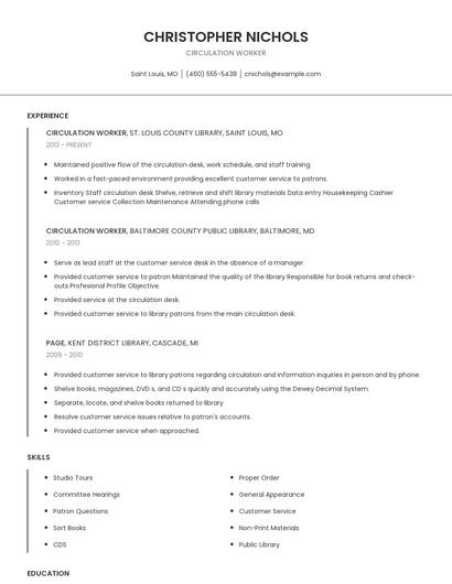 Circulation Worker Resume