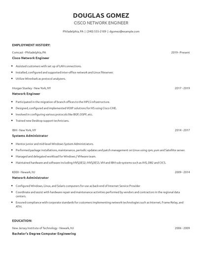 Cisco Network Engineer Resume