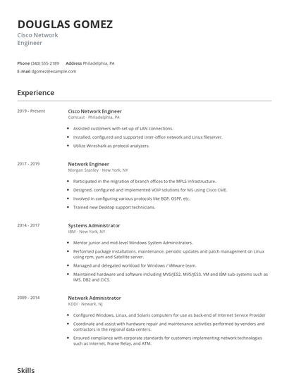 Cisco Network Engineer Resume