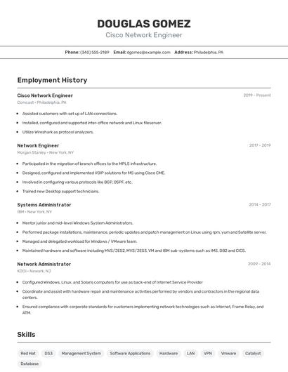 Cisco Network Engineer Resume