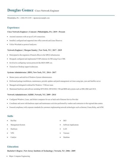 Cisco Network Engineer Resume