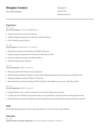 Cisco Network Engineer Resume