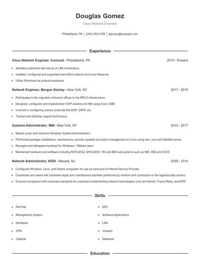 Cisco Network Engineer Resume