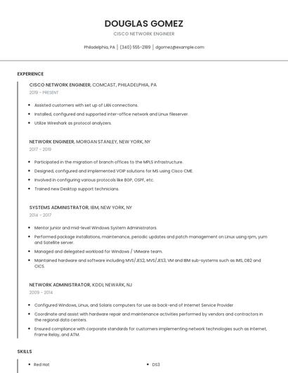 Cisco Network Engineer Resume