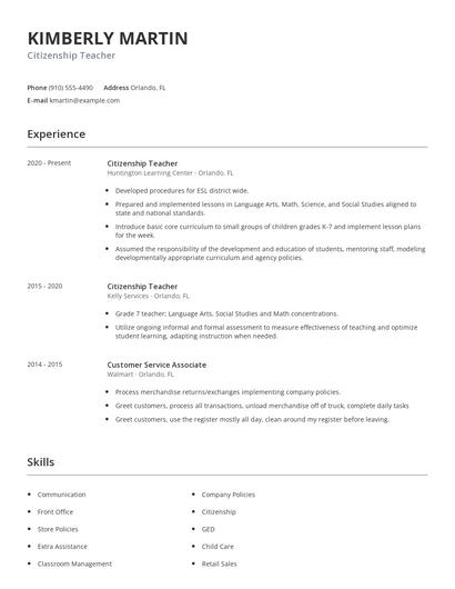 Citizenship Teacher Resume