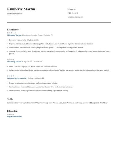 Citizenship Teacher Resume