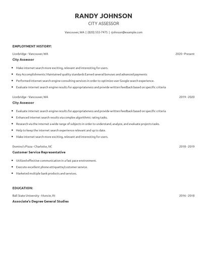 City Assessor Resume