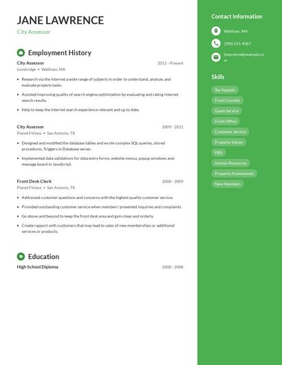 City Assessor Resume